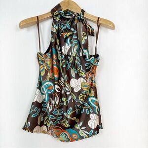 Kopa Flowy Floral Halter Tie-Neck Blouse - Brown Multicolour Size Large
